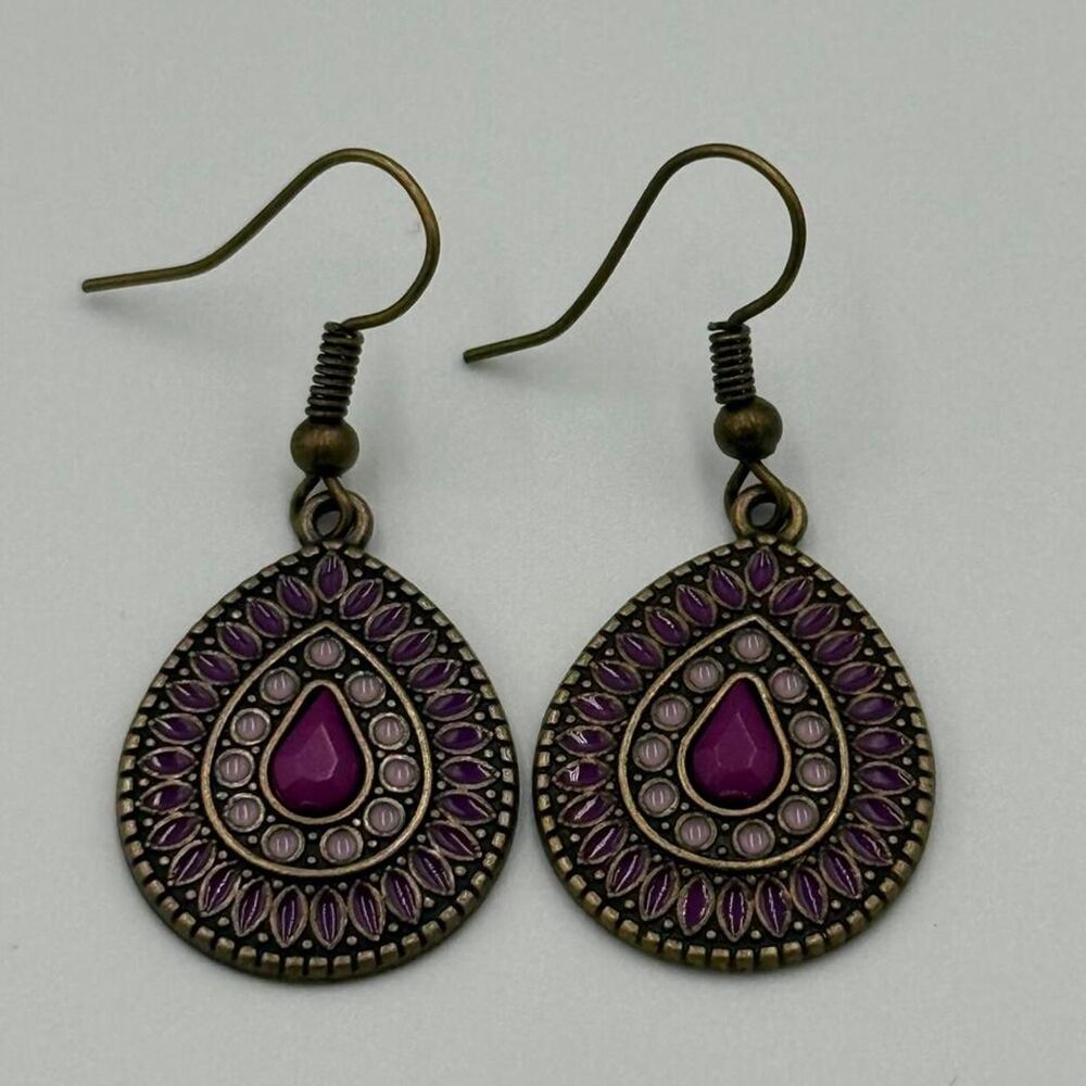 Purple and Bronze Earrings with colored Rhinestones